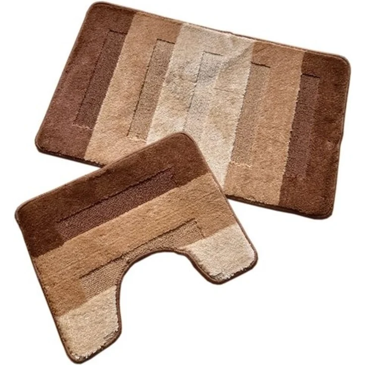 oKu-Tex Badematte Badgarnitur 2-teilig mit Ausschnitt, weich & rutschfest, fußbodenheizungsgeeignet, strapazierfähig, Polypropylen, WC-Vorleger Set mit Ausschnitt, weicher Flor, waschbar, flauschig – Bild 4