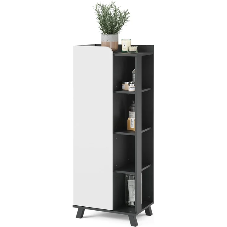 Midischrank Karen Anthrazit/Weiß 50 x 128 cm mit Tür und offenen Fächern Vicco – Bild 6