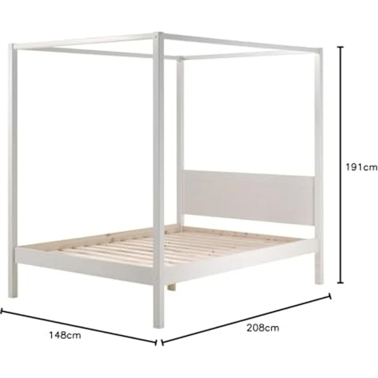 Himmelbett Alysa Vipack inkl. Rolllattenrost + Himmelgestänge Kiefer massiv FSC zertifiziert 140×200 cm Weiß – Bild 3