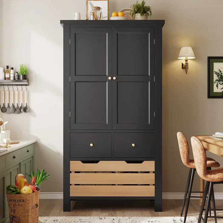 Anrichte hoher Küchenschrank mit 5 Schubladen & Kippschutz, 80x40x140 cm