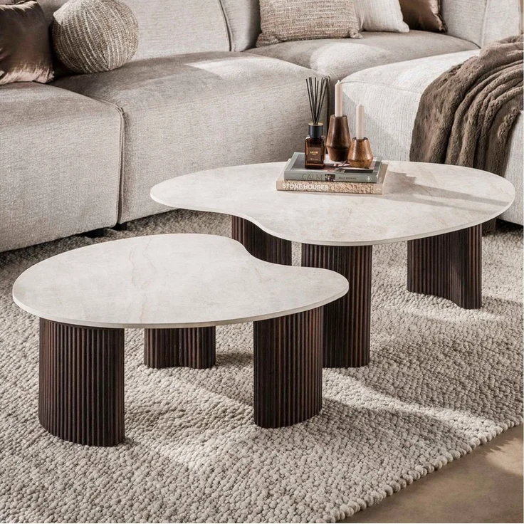 alesvelt Couchtisch Set CERAMO APERTO 2-tlg. organisches Design-Set mit 3D-Keramikplatte (2er-Set), 102x35 cm 77x30 cm – Bild 1