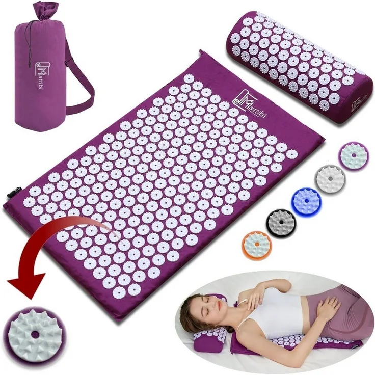 Montegoni Akupressurmatte mit Kissen für Massage & Schmerzlinderung, Shakti Matte Original (mit Praktische Tragetasche, Akupressur Set für Entspannung, Stimulation und Meditation), Stimulierende Spitzen, Entspannung, Schmerzlinderung