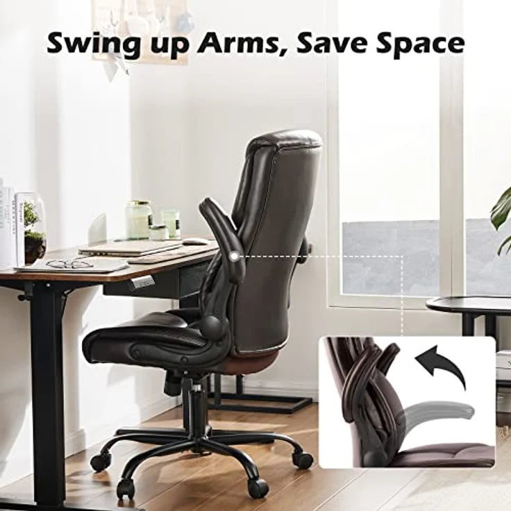DUMOS JHK Excutive Bürostühle mit Verstellbarer, hochklappbarer Armlehne, ergonomische Lendenwirbelstütze, Starke Metallbasis, PU-Leder, Braun – Bild 6