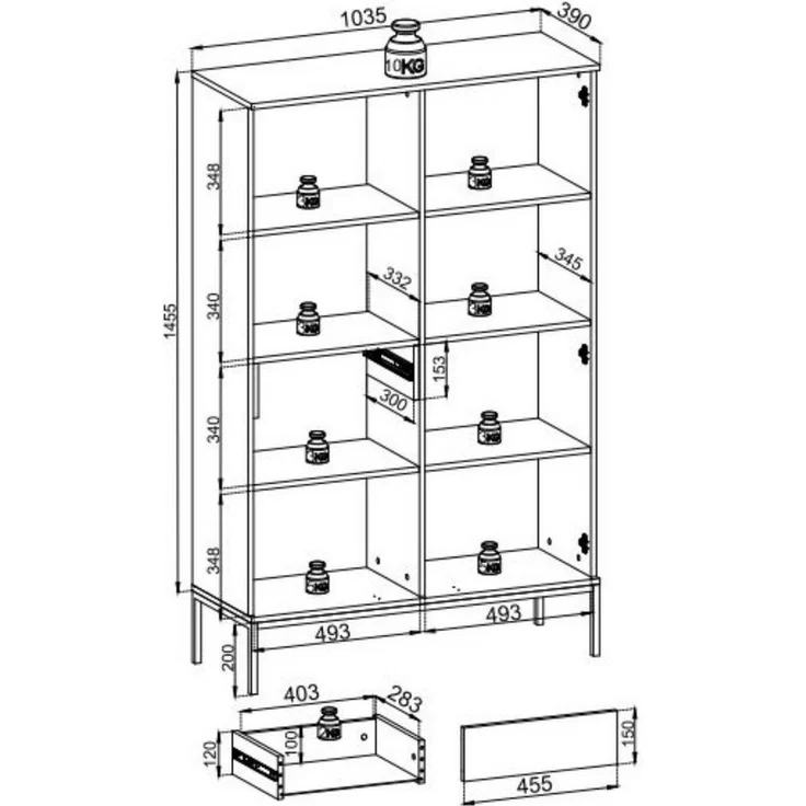 Compleo Vitrine LINO Standvitrine mit Schublade, Fronten gefräst, Modern Wohnzimmer – Bild 3