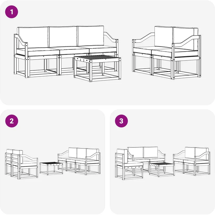 vidaXL Outdoor-Sofagarnitur mit Kissen 6 pcs Natur und Creme 3366023 – Bild 7