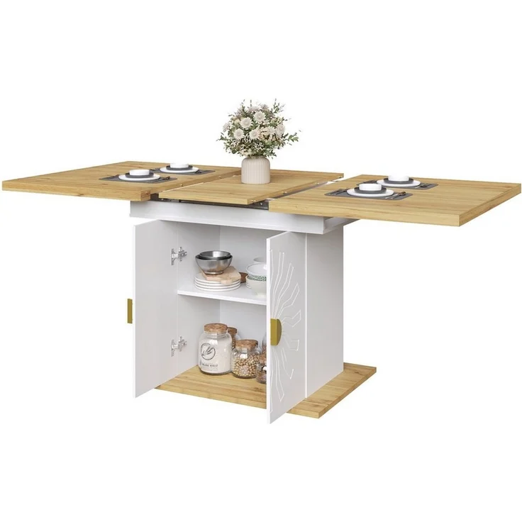 OKWISH Esstisch für Küche & Wohnzimmer (Ausziehtisch – Ausziehfunktion Weiß, 1-St, 110(140) x 70 x 76 cm) – Bild 1