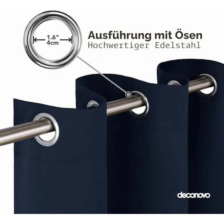 Deconovo Verdunkelnde Gardinen mit Ösen Blickdicht Türvorhang Dunkelblau | 1 Stück, H214 x B132 cm, Hitzeschutz Gardine, Blackout Curtain, Sichtschutz, Thermovorhang für Schlafzimmer und Wohnzimmer – Bild 3