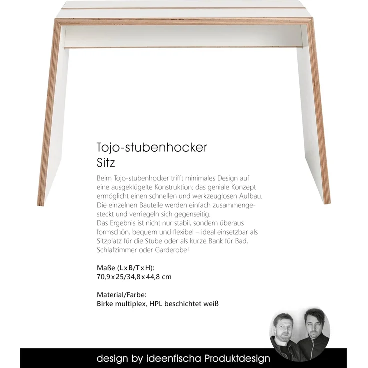 Tojo stubenhocker I Kleiner Hocker Holz 70 x 30 x 40 cm I Holzhocker Weiß I Sitzhocker für Bad, Schlafzimmer & Garderobe I Bis zu 130 kg belastbar – Bild 4