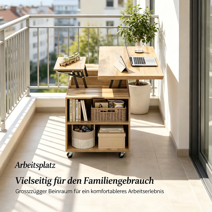 EINHOM Beistelltisch, Mobiler Couchtisch, Kleiner Esstisch, Lift-Top Wohnzimmer Tisch mit Abschließbarer Rolle, Studientisch (Nur Mit 1Pcs Studientisch) – Bild 4