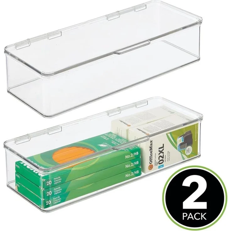 mDesign Organizer Aufbewahrung Ablage Kiste stapelbar Deckel 2er-Set Transparent – Bild 3
