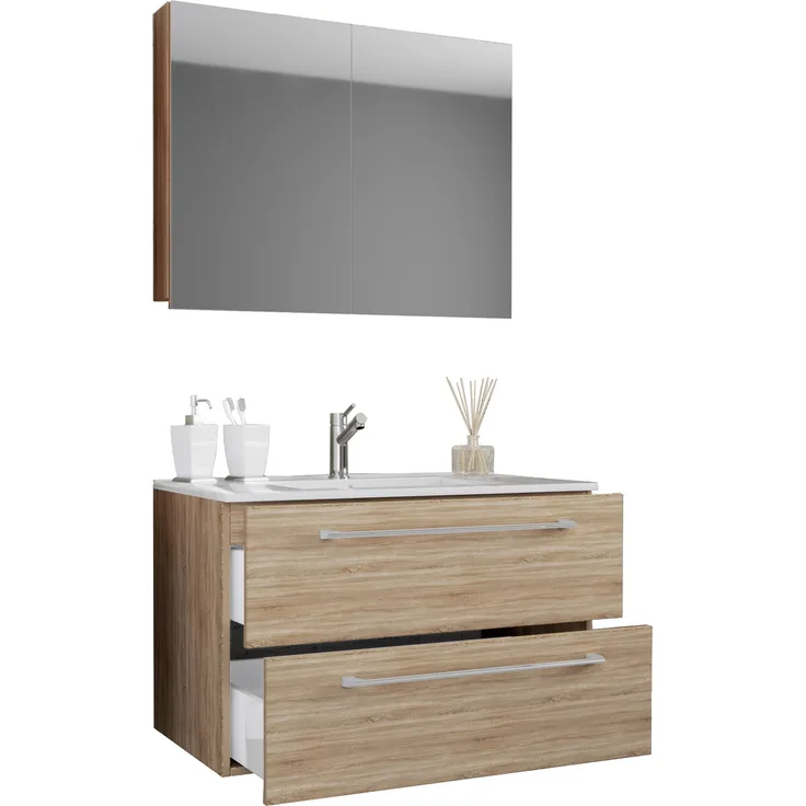 VCM Badmöbel Waschtisch Badinos 914335 Sonoma-Eiche H. 109 x B. 80 x T. 46 cm