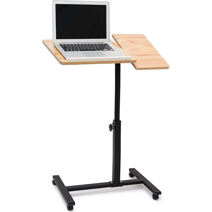 Relaxdays Laptoptisch mit Rollen, höhenverstellbar & drehbar, MDF / Stahl, 95 x 60 x 40,5 cm, Hellbraun – Bild 1