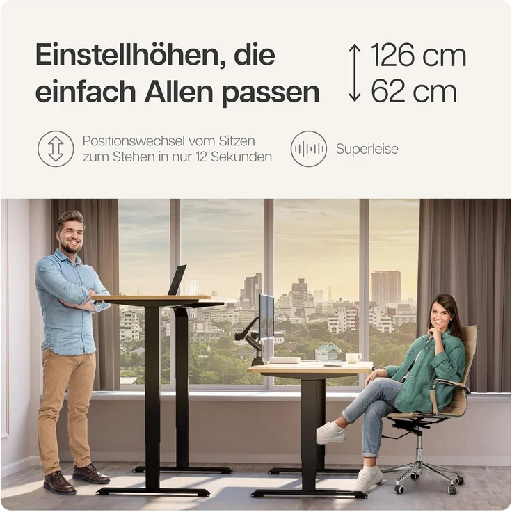 Desktronic Elektrisch Höhenverstellbarer Schreibtischgestell HomePro, Schwarz, mit Memory-Funktion, Anti-Kollisions Technologie, USB-A und USB-C-Ladeanschlüssen – Bild 3