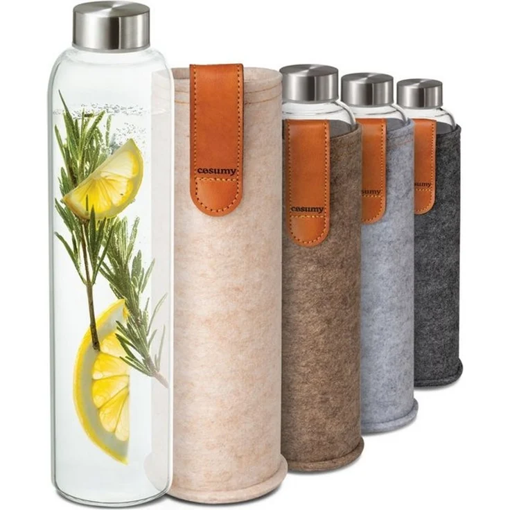 Cosumy Trinkflasche Trinkflasche aus Glas mit Filztasche 750ml - Spülmaschinenfest, Beige - BPA-freie Wasserflasche - für Kohlensäure geeignet – Bild 4