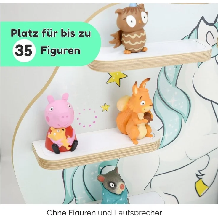 stadtecken Holzregal für Musikbox I passend für die Toniebox und ca. 35 Tonies I Perfekte Aufbewahrung im Kinderzimmer I zum Aufstellen oder Aufhängen (Einhorn) – Bild 3
