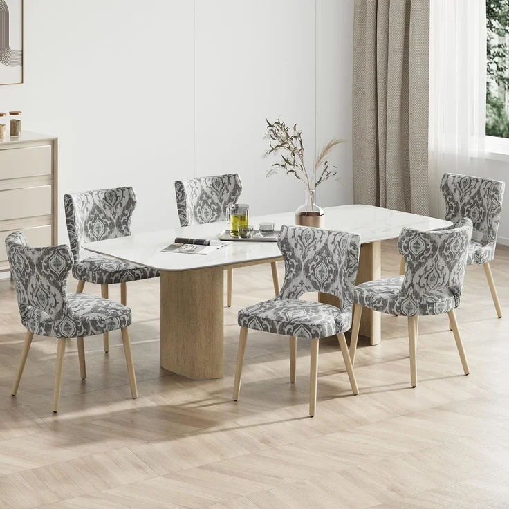 COLAMY Esszimmerstühle 6er Set, Stühle Esszimmer mit Rückenlehne, Polsternder Küchenstühle Gepolstert, Stoff Dining Chairs mit Wingback und Holzbeinen für Esszimmer, Küche, Restaurant, Jacquard