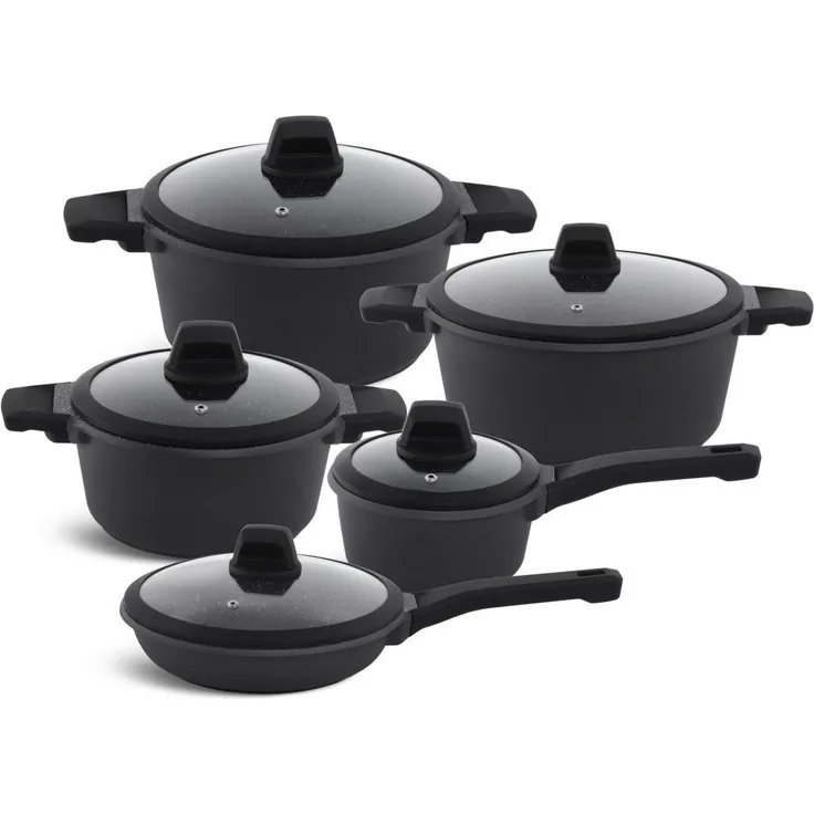 Edenberg Topf-Set Modernes Topfset Schwarze Pfanne, Kasserolle Deckel mit Silikonrand, Keramik, Aluminium (Investieren Sie in dieses elegante und vielseitige Topfset, das durch höchste Qualität, modernes Design und praktische Funktionen überzeugt – für...