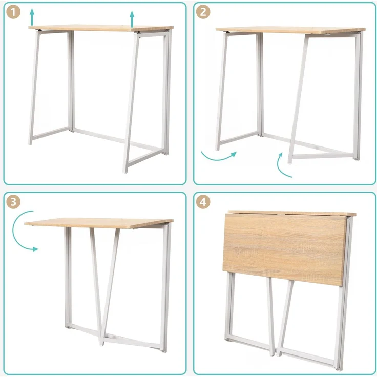 MEUBLE COSY Faltbar Tisch Schreibtisch Kleiner Klappbar Computertisch Laptoptisch fürs Büro, Wohnzimmer, Homeoffice, Einfacher Aufbau, Skandinavisch-Design, Eiche – Bild 6