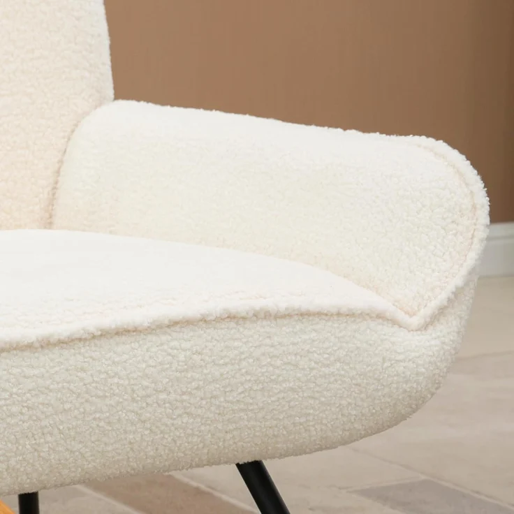 HOMCOM Schaukelstuhl mit Sherpa-Vlies Relaxstuhl, Wohnzimmersessel (Schaukelsessel, 1 St), für Wohnzimmer, Schlafzimmer, Sherpa Vlies, Cremeweiß – Bild 8