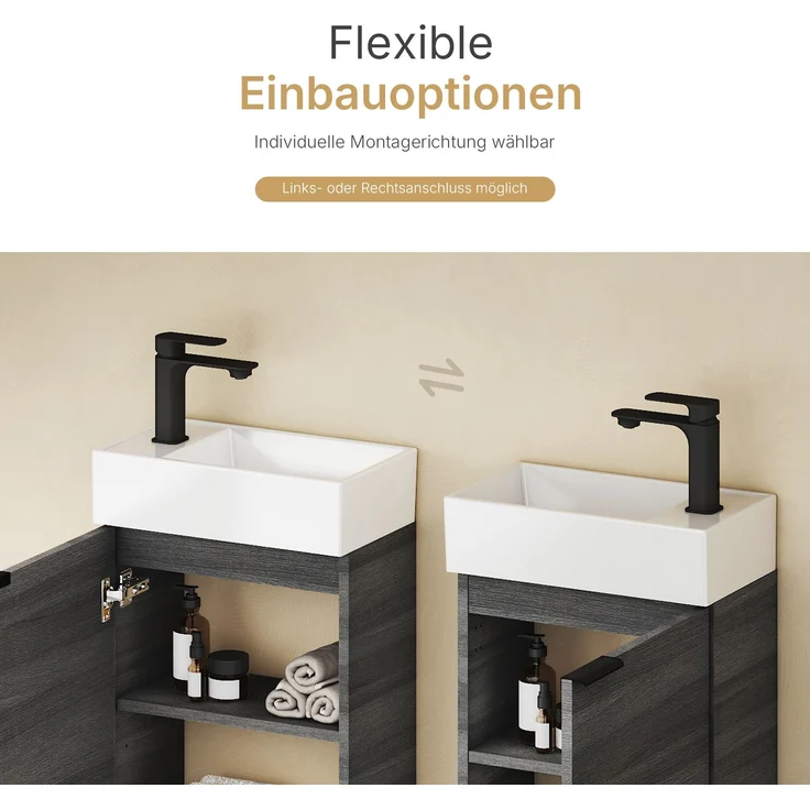 EMKE Badmöbel-Set mit Waschbecken 41.7×24×64.6cm Holzkohle – Bild 4
