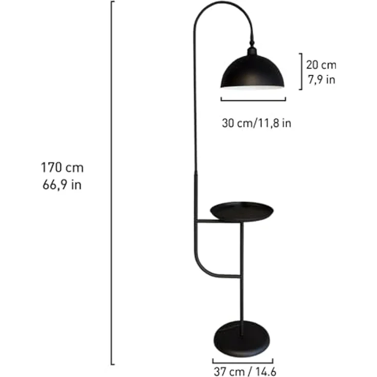Bamyum Stehlampe Moderne Stehlampe aus Metall mit E27, verstellbarer Lampenschirm, ohne Leuchtmittel, E27, verstellbarer Lampenschirm, Stehluchte mit Ablage – Bild 7