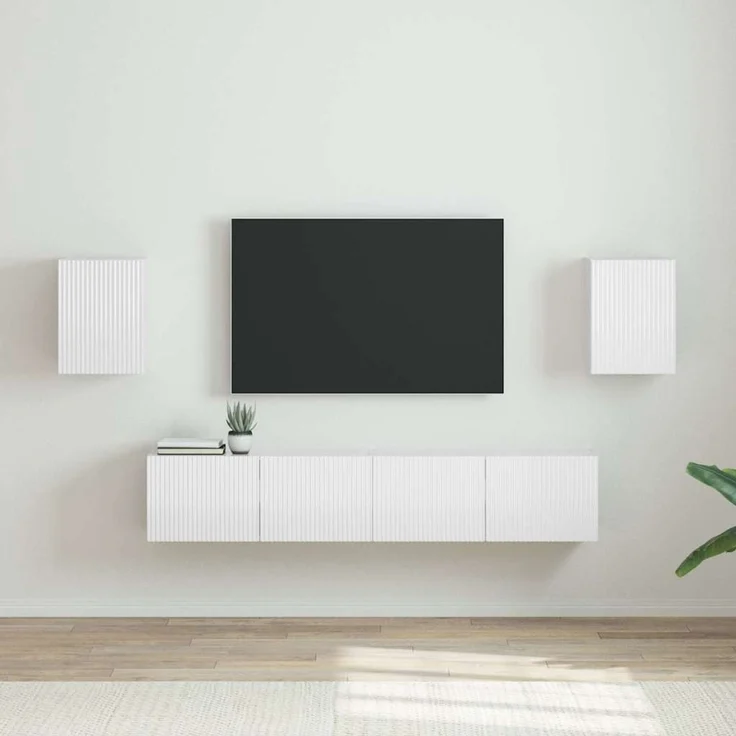 2-tlg. TV-Wandschrank, Fernsehschrank Wandmontiert Glänzend Weiß 30 x 31 x 40 cm – Bild 1