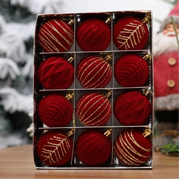 Coonoor Weihnachtsbaumkugel Weihnachtskugeln aus Samt, 12er Set Samt Weihnachtsdeko, Christbaumschmuck – Bild 3