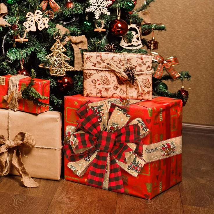 1 Stück – Handgefertigte Baumspitze mit Büffelkaromuster & Schleife, Weihnachtsdeko (83 cm) – Bild 5