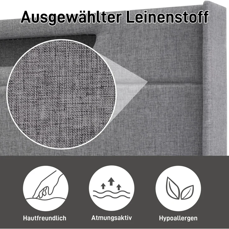 Polsterbett LED Doppelbett mit USB Typ C Ladefunktion und LED-Beleuchtung,Stauraumbetten Bettgestell aus Leinenmaterial Jugendbett 140x200 mit lattenrost(Ohne Matratze) – Bild 6