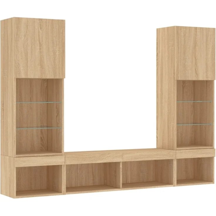 vidaXL 5-tlg. Wohnwand mit LED-Beleuchtung Sonoma-Eiche Holzwerkstoff 3216692 – Bild 3