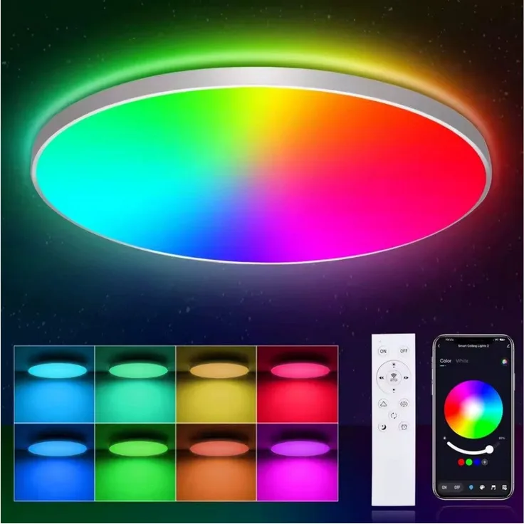 Athlix Deckenleuchte CE1133 Intelligente RGB-LED-Deckenleuchte, LED fest integriert, 16 Millionen RGB-Farben, Musik-Synchronisationsmodus