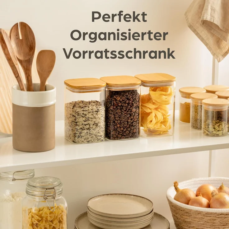 Praknu Vorratsglas Vorratsdosen mit Deckel luftdicht Glas - 3er Set Vorratsgläser eckig, Borosilikatglas, (Set, 3-tlg), Aufbewahrung Küche Lebensmittel aus Glas rechteckig mit Bambusdeckel – Bild 4