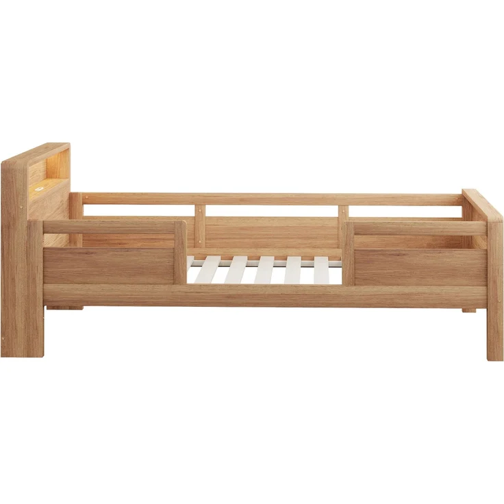 Kinderbett 90x200 cm mit LED & USB Type-C Anschluss,Massivholz Einzelbett mit Kopfteil Ablage & Gitterdesign,Weiß – Bild 8