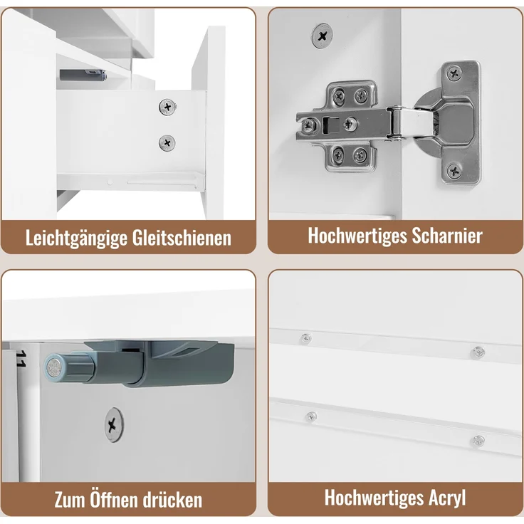 TV-Schrank, 160x39x45 cm, weißer Hochglanz-TV-Schrank mit LED, Acrylglas & Drucköffnung – Bild 6