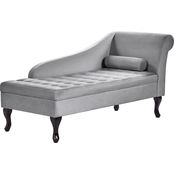 Beliani 'PESSAC' Chaiselongue mit Bettkasten, rechtsseitig, Samtstoff, Hellgrau – Bild 4