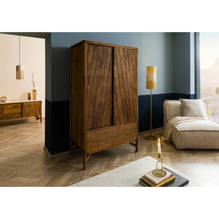Kleiderschrank Mango 100x60x180 braun geölt / Griff gold LOS ANGELES #11 – Bild 2