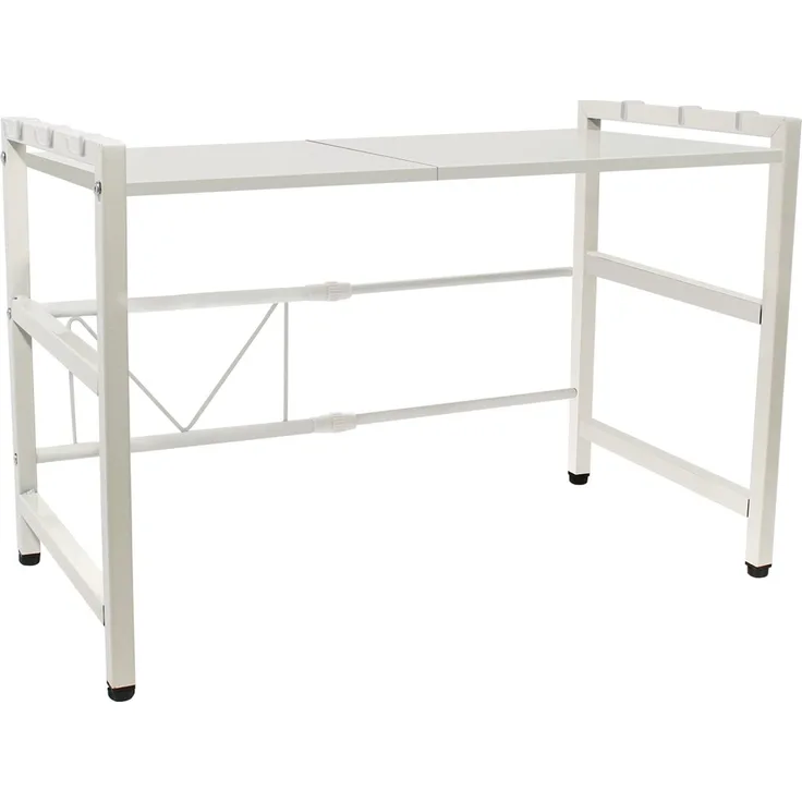 Todeco Mikrowellenregalständer, Mikrowellen Regal ständer Einstellbar Länge und Höhe, mit 6 Haken Belastet Bis 25 KG (36-60) x36 x 44 cm, Weiß