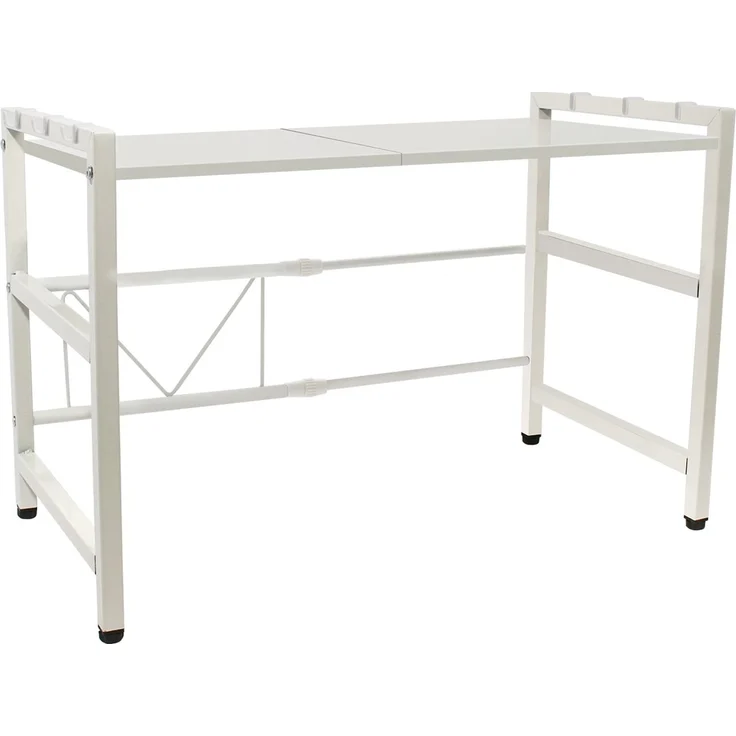 Todeco Mikrowellenregalständer, Mikrowellen Regal ständer Einstellbar Länge und Höhe, mit 6 Haken Belastet Bis 25 KG (36-60) x36 x 44 cm, Weiß – Bild 1