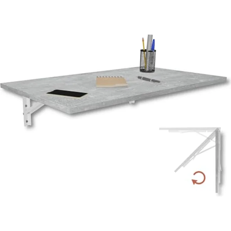 KDR Produktgestaltung Klapptisch 80x50 Wandklapptisch Esstisch Küchentisch Schreibtisch Wand Tisch, Beton