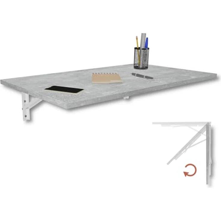 KDR Produktgestaltung Klapptisch 80x50 Wandklapptisch Esstisch Küchentisch Schreibtisch Wand Tisch, Beton – Bild 1