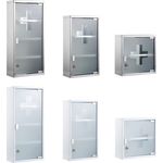 Zedelmaier Medizinschrank aus Edelstahl,abschließbarer Arzneischrank Erste-Hilfe-Schrank Hausapotheke 2 Fächer mit Glas Tür 30 x 30 x 12 cm (Weiß - 2 Fächer)