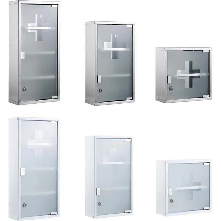 Zedelmaier Medizinschrank aus Edelstahl,abschließbarer Arzneischrank Erste-Hilfe-Schrank Hausapotheke 2 Fächer mit Glas Tür 30 x 30 x 12 cm (Weiß - 2 Fächer)