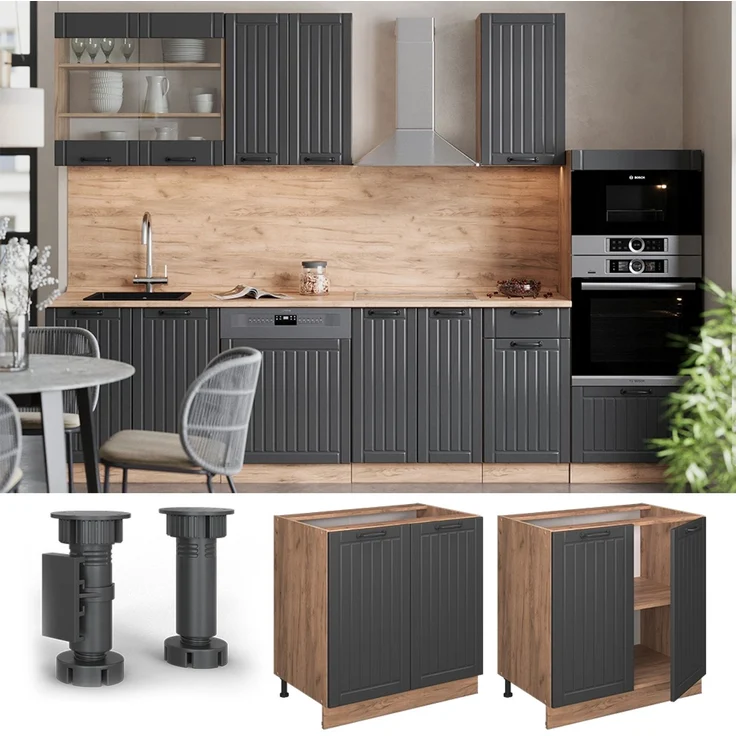 Küchenunterschrank Fame-Line Dunkelgrau 80 cm mit Regal, AP Anthrazit Vicco – Bild 4