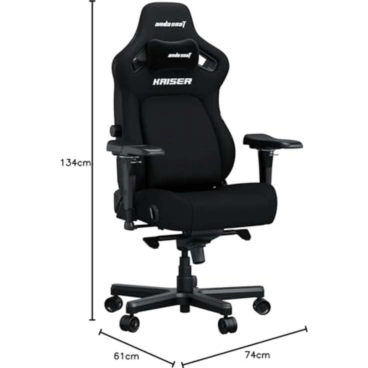 Anda Seat Kaiser 4 Gaming Stuhl Ergonomisch - Großer Gamerstuhle für Erwachsene mit 4-Stufen LendenwirbelstüTZE, Leinenstoff, Nacken- & Rückenstütze, Gamer Stuhl Schwarz Stoff – Bild 3
