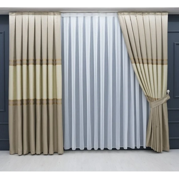 Gardinen by Justyna Vorhang Komplett-Set Vorhang Beige – Falten mit Store (5 St), Kräuselband, halbtransparent, Fertiggardine, Halbtransparent, Faltenband, Komplett-Set, Pflegeleicht – Bild 4