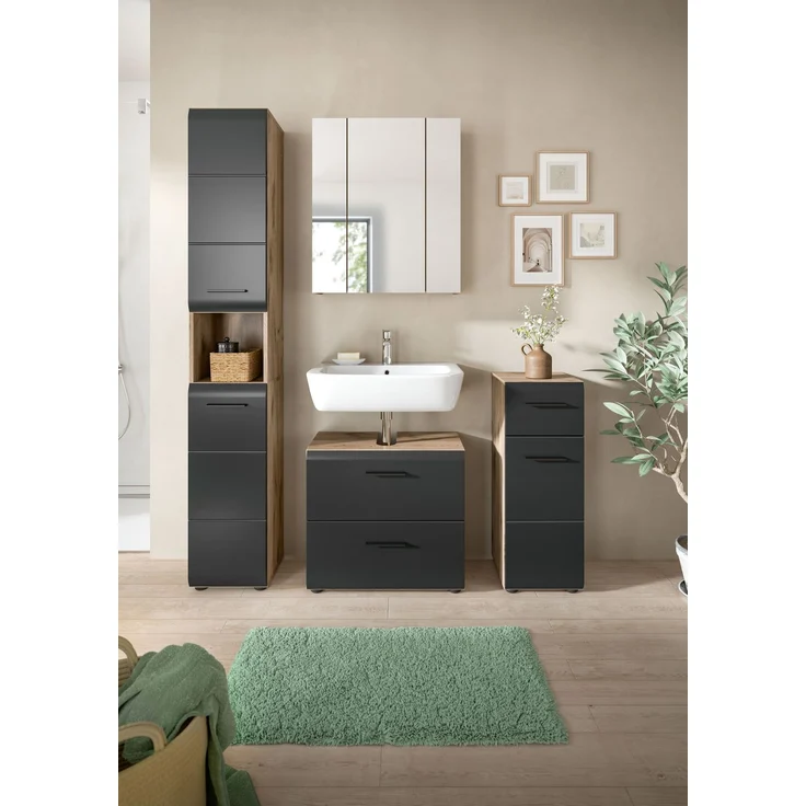 Badkombination (B/H/T: 150x185x30 cm) in schwarz matt und Nox Oak Nachbildung – Bild 6