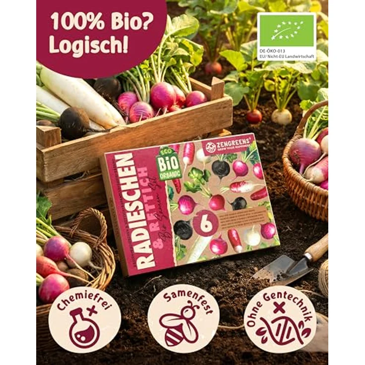 ZenGreens® - Bio Rettich- & Radieschensamen im 6er Set - 6 Rettich- & Radieschen Samen für den einfachen Anbau im Garten, Balkon oder Hochbeet - Pflanzensamen - Saatgut – Bild 4