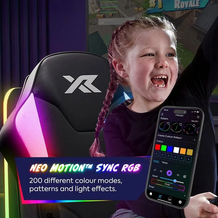 X Rocker Gaming Chair Shadow RGB 2.0 Audio Floor Rocker Gaming Stuhl – Schwarz, Audio, LED-Leuchten