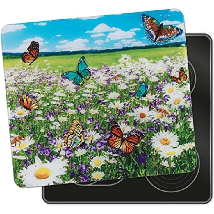 Maximex Schneide- und Abdeckplatte Sommerwiese, Glas, 56x50cm,vielseitig einsetzbar,mobil,Schneidebrett/Wandspritzschutz – Bild 1