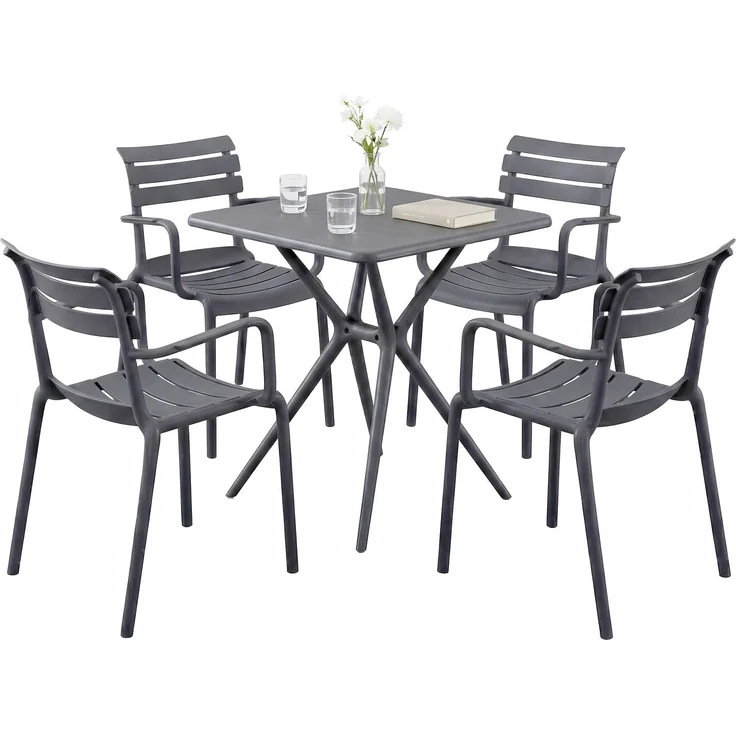 Gartenmöbel-Set NORA mit 4 Stühlen - 186x186x82cm, Kunststoff, Dunkelgrau | Balkonset Gartenset Tisch mit Stühlen Bistroset Outdoor – Bild 1